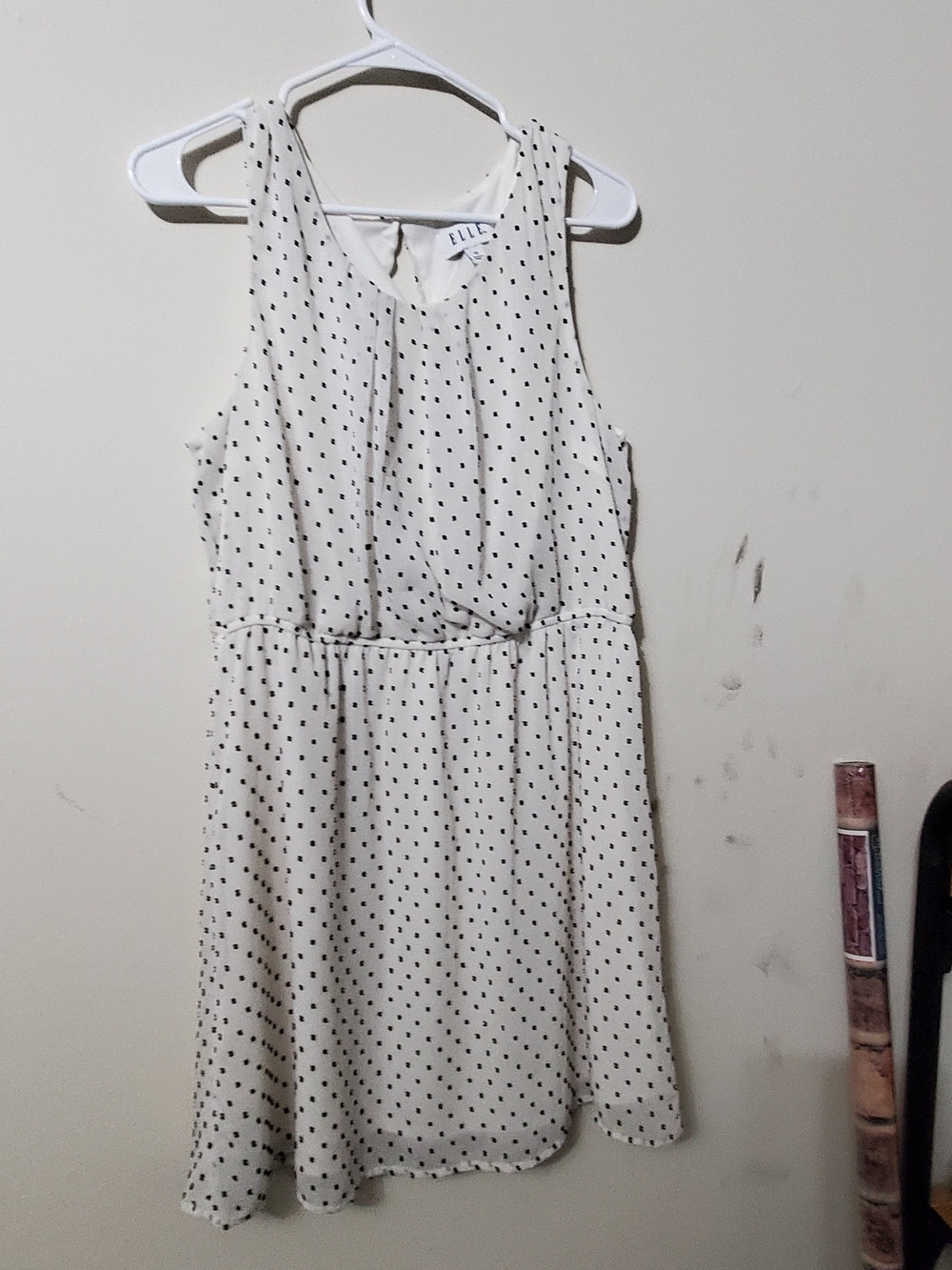 Elle White Dress with Black Dot Pattern